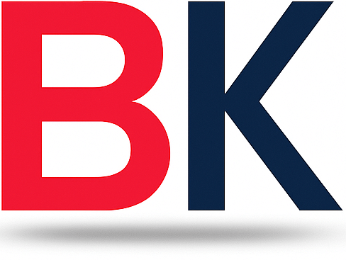 Belegger Kees – Minimalistisch rood-blauw logo met munticoon